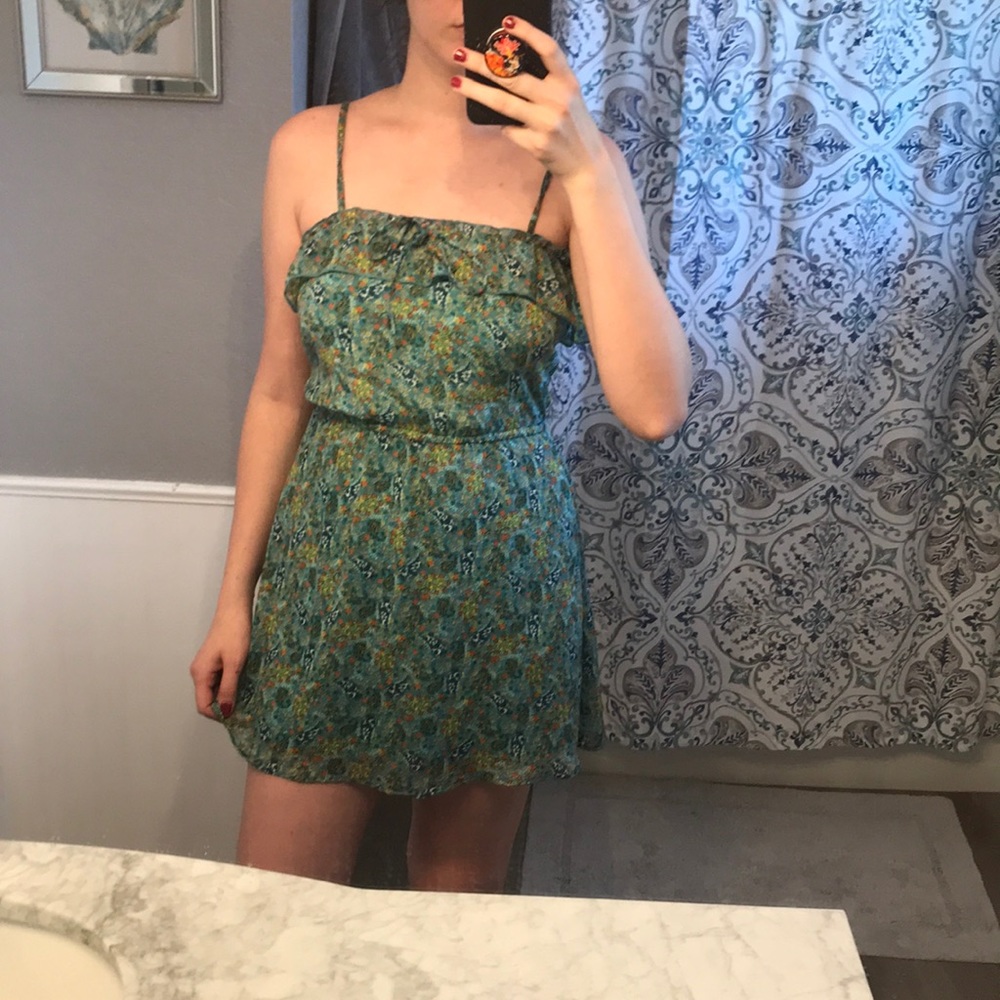 Cute blue summer dress with floral pattern
